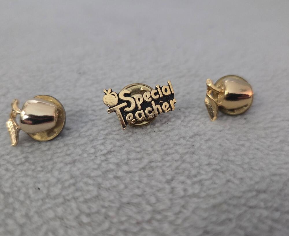 Lot 3 Vintage Special Teacher Apple Gold Pin Tie Tack Educator
